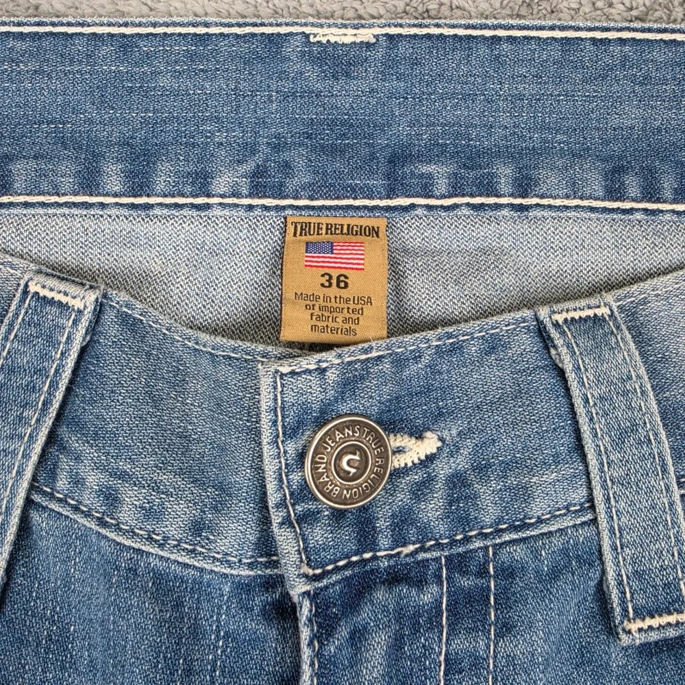 Vtg True Religion Ricky Jeans Mens 38 Blue Straight Flap Pocket Horseshoe USA